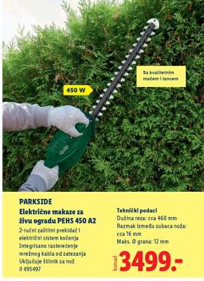 PARKSIDE Električne makaze za živu ogradu PEHS 450 A2