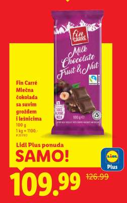 Fin Carré Mlečna čokolada sa suvim grožđem i lešnicima