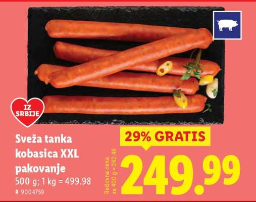 Sveža tanka kobasica XXL pakovanje