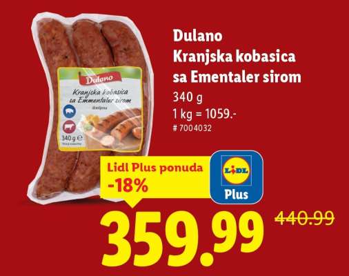 Dulano Kranjska kobasica sa Ementaler sirom