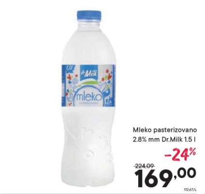 Mleko pasterizovano 2.8% mm Dr.Milk 1.5 l