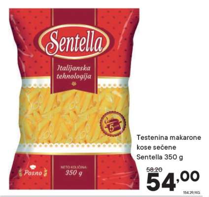 Testenina makarone kose sečene Sentella 350 g