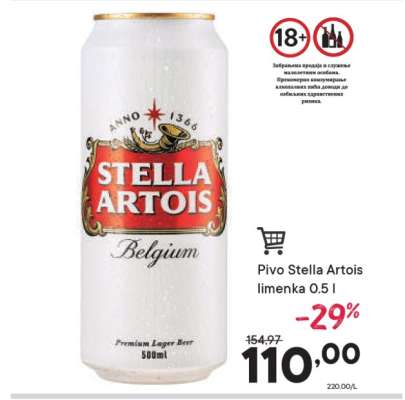 Pivo Stella Artois limenka 0.5 l