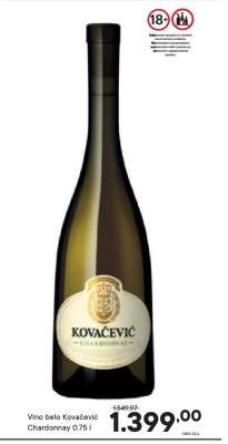 Vino belo Kovačević Chardonnay 0.75 l