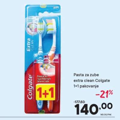 Pasta za zube extra clean Colgate 1+1 pakovanje