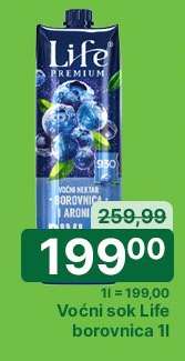 Voćni sok Life borovnica 1l