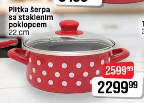 Plitka šerpa sa staklenim poklopcem 22 cm