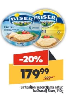 Sir topljeni u porcijama Natur, kačkavalj Biser, 140g