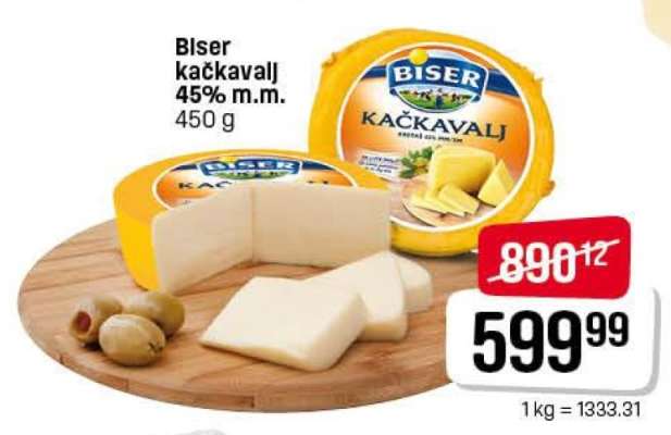 Biser kačkavalj 45% m.m.