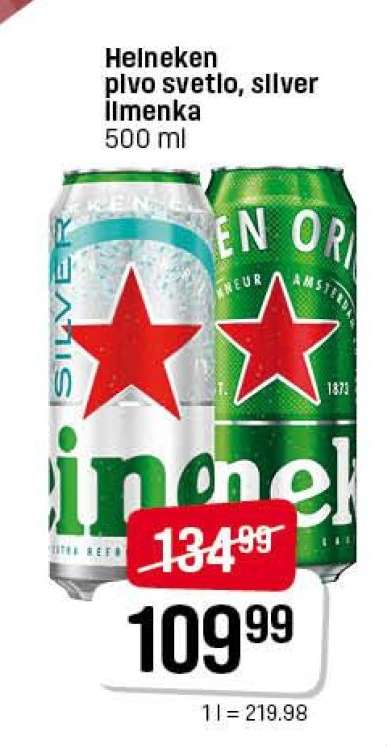 Heineken pivo svetlo, silver limenka