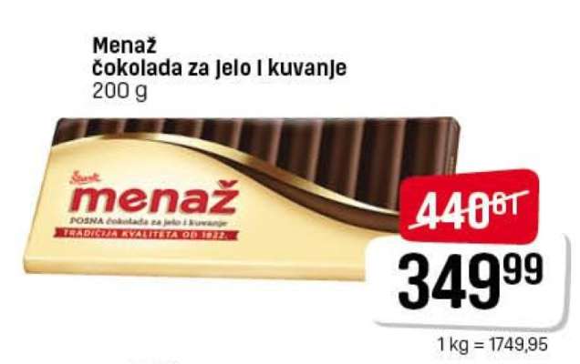 Menaž čokolada za jelo i kuvanje