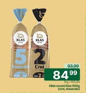 Hleb rezani Klas 500g (crni, dunavski)