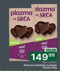 Keks srce čokolada sa orahom Plazma 100g