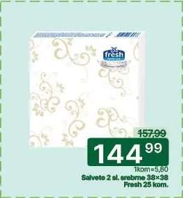Salvete 2 sl. srebrne 38x38 Fresh 25 kom.