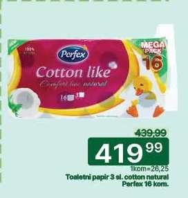 Toaletni papir 3 sl. cotton natural Perfex 16 kom.