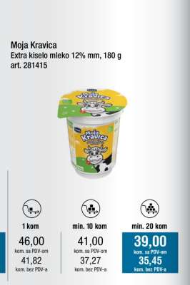 Moja Kravica Extra kiselo mleko 12% mm, 180 g