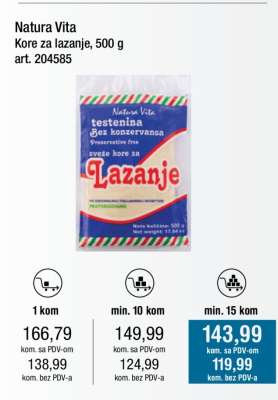 Natura Vita Kore za lazanje, 500 g
