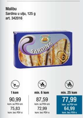 Malibu Sardina u ulju, 125 g