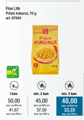 Fine Life Prženi kukuruz, 70 g