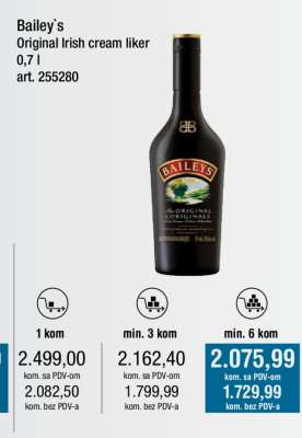 Bailey`s Original Irish Cream liker 0,7 l