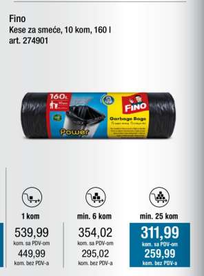 Fino Kese za smeće, 10 kom, 160 l