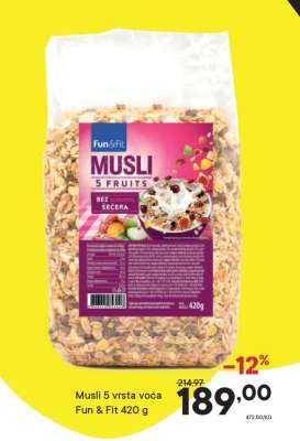 Musli 5 vrsta voća Fun&Fit 420 g