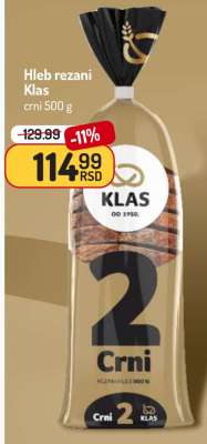 Hleb rezani Klas crni 500 g