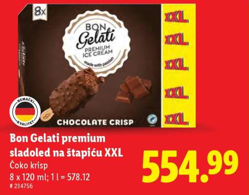 Bon Gelati premium sladoled na štapiću XXL