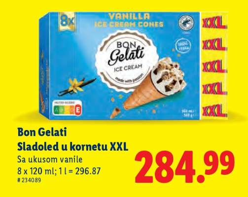 Bon Gelati sladoled u kornetu XXL