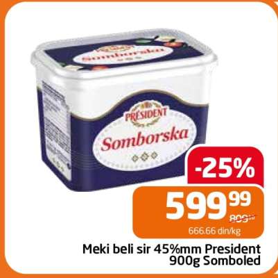 Meki beli sir 45%mm President 900g Somboled