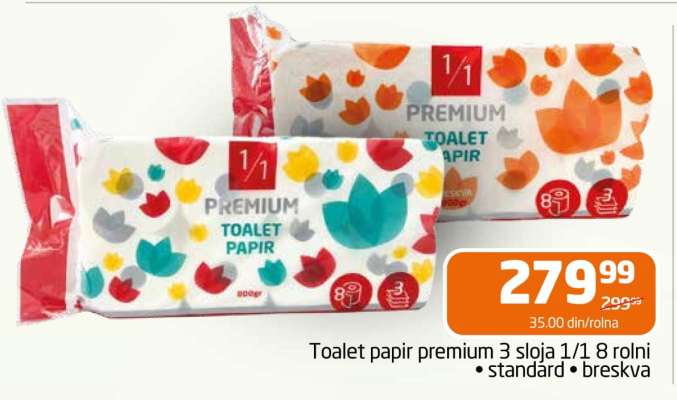 Toalet papir premium 3 sloja 1/1 8 rolni