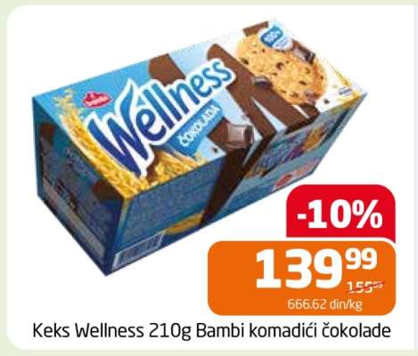 Keks Wellness 210g Bambi komadići čokolade
