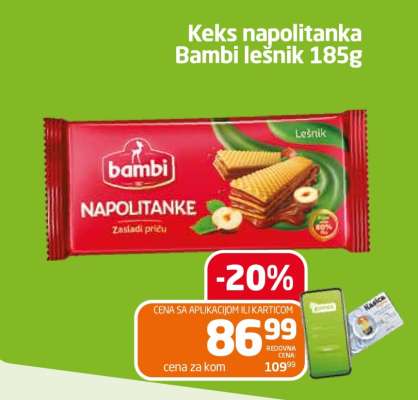 Keks napolitanka Bambi lešnik 185g