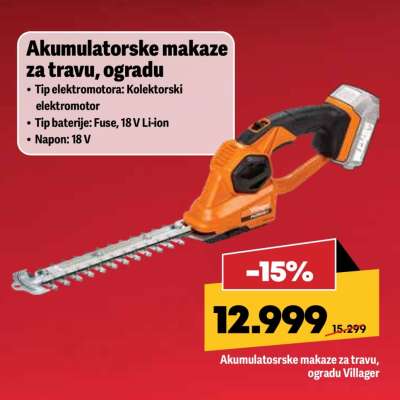 Akumulatorske makaze za travu, ogradu Villager