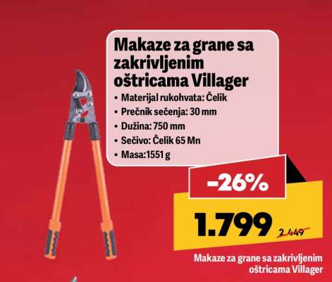 Makaze za grane sa zakrivljenim oštricama Villager