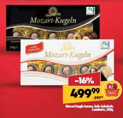 Mozart kugle tamna, bela čokolada Lambertz, 200g