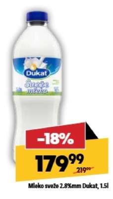 Mleko sveže 2.8 % mm Dukat 1.5L