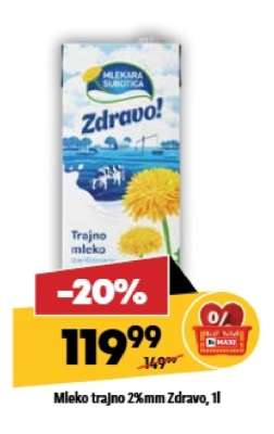 Mleko trajno 2%mm Zdravo, 1l