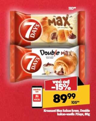 Kroasani Max kakao krem, Double kakao vanila, 7Days, 80g