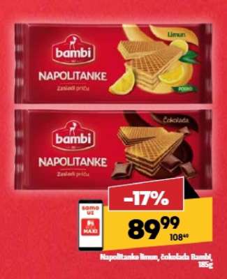 Napolitanke limun, čokolada Bambi, 185g