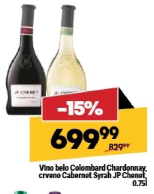Vino belo Colombard Chardonnay, crveno Cabernet Syrah JP Chenet