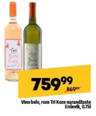 Vino belo, roze Tri Koze narandžaste Erdevik, 0.75l