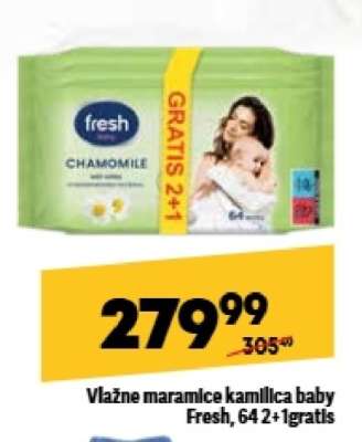 Vlažne maramice kamilica baby Fresh, 64 2+1 gratis