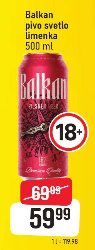 Balkan pivo svetlo limenka 500 ml