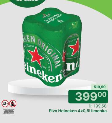 Pivo Heineken 4x0,5l limenka