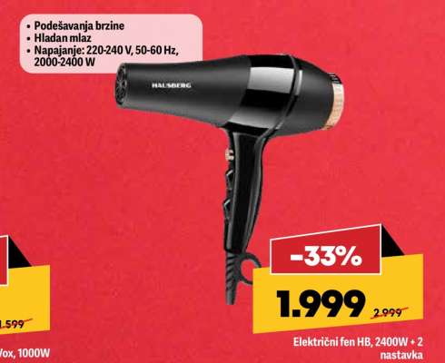 Električni fen HB, 2400W + 2 nastavka