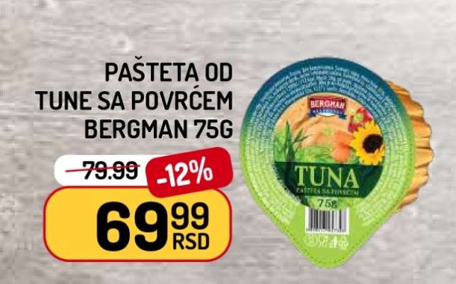 Pašteta od tune sa povrćem Bergman 75g