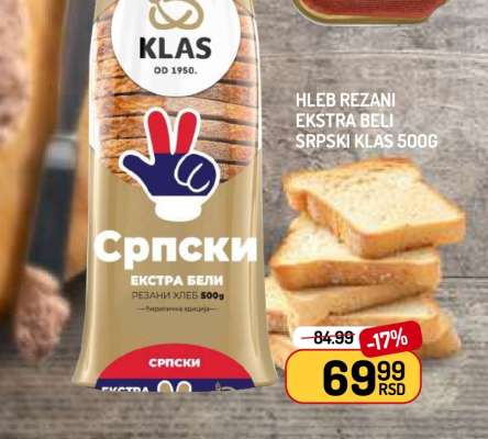 Hleb rezani ekstra beli Srpski Klas 500g