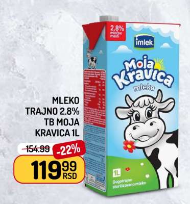 Mleko trajno 2.8% TB Moja Kravica 1L