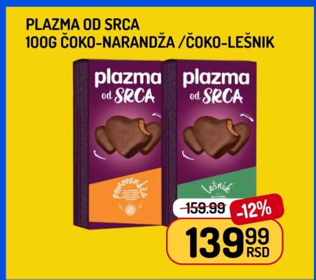 Plazma od Srca 100g Čoko-Narandža / Čoko-Lešnik